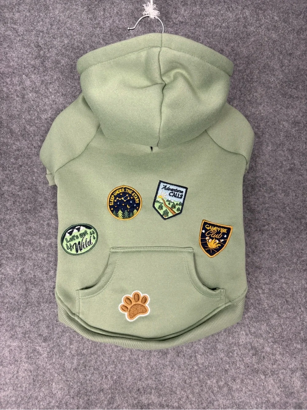 Dog hoodie with patches